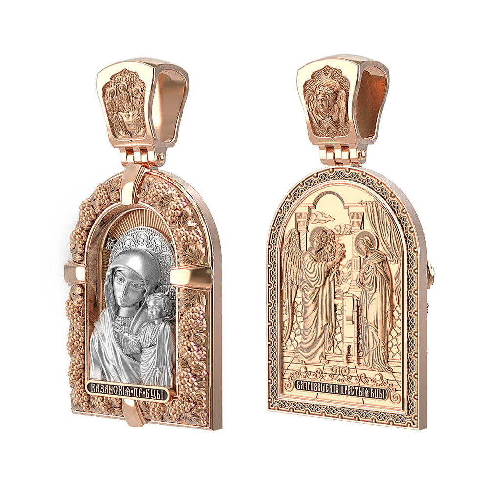 Нательная икона из красного золота 585 пробы c эмалью