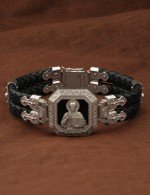 Браслет из белого золота c шнурком и ониксом