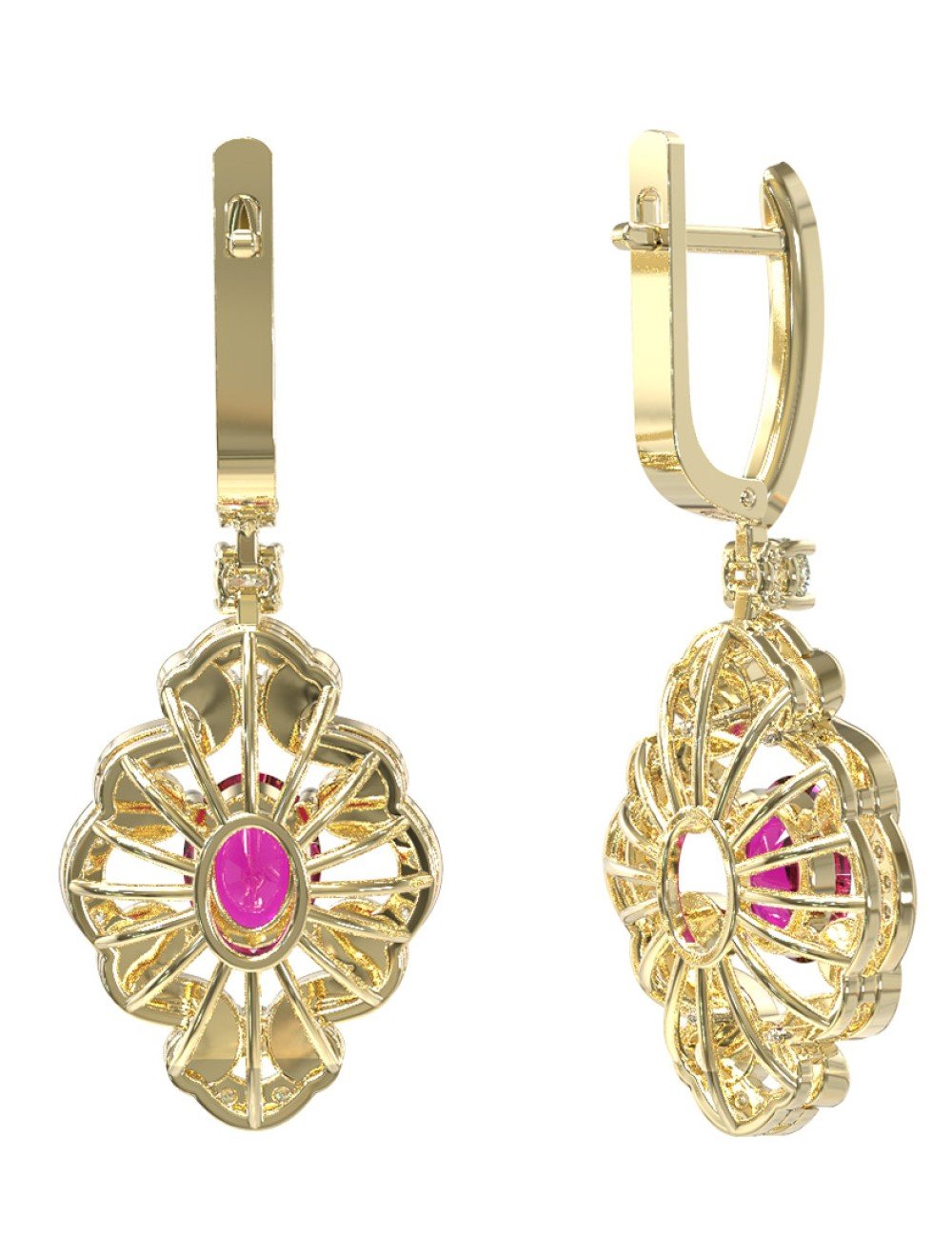 Серьги из лимонного золота c бриллиантами и рубином