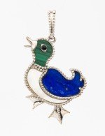 Подвеска из белого золота c эмалью, лазуритом, малахитом и перламутром