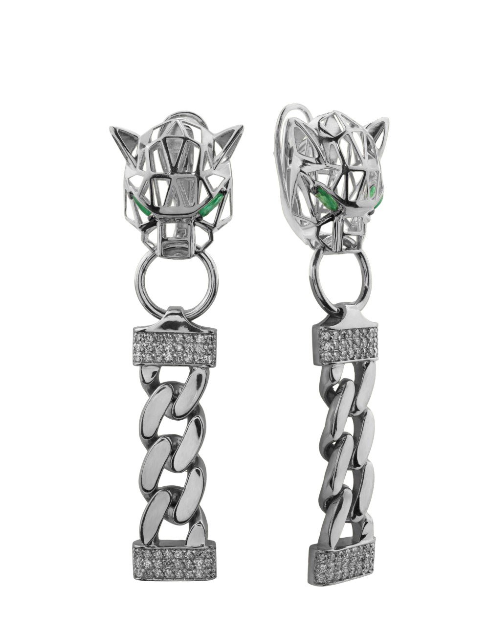 Серьги из белого золота c бриллиантами и изумрудом