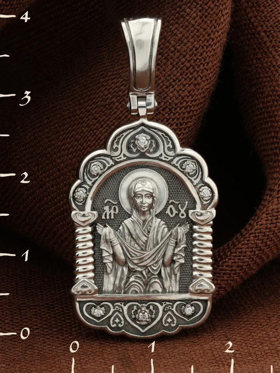 Нательная икона из белого золота 585 пробы c бриллиантами