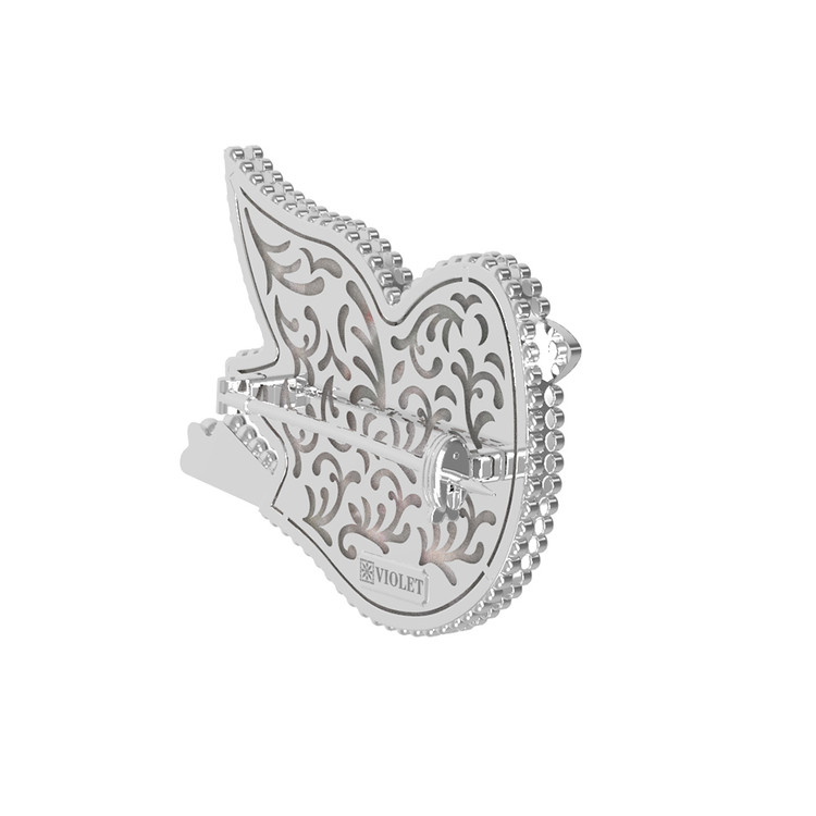 Брошь из белого золота 585 пробы c эмалью и перламутром