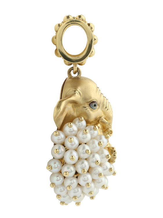 Подвеска из лимонного золота 585 пробы c эмалью и жемчугом