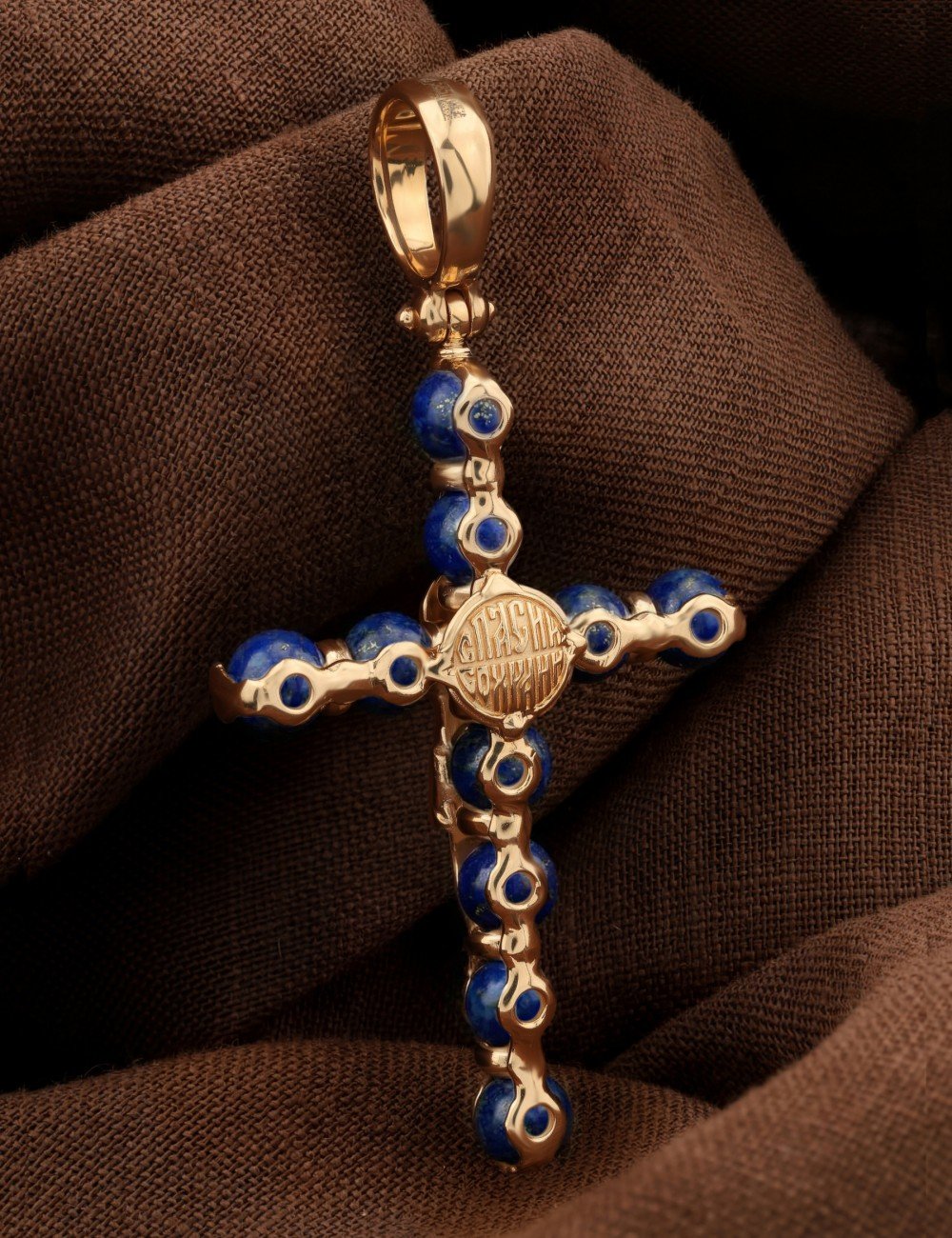 Крест из золота c лазуритом