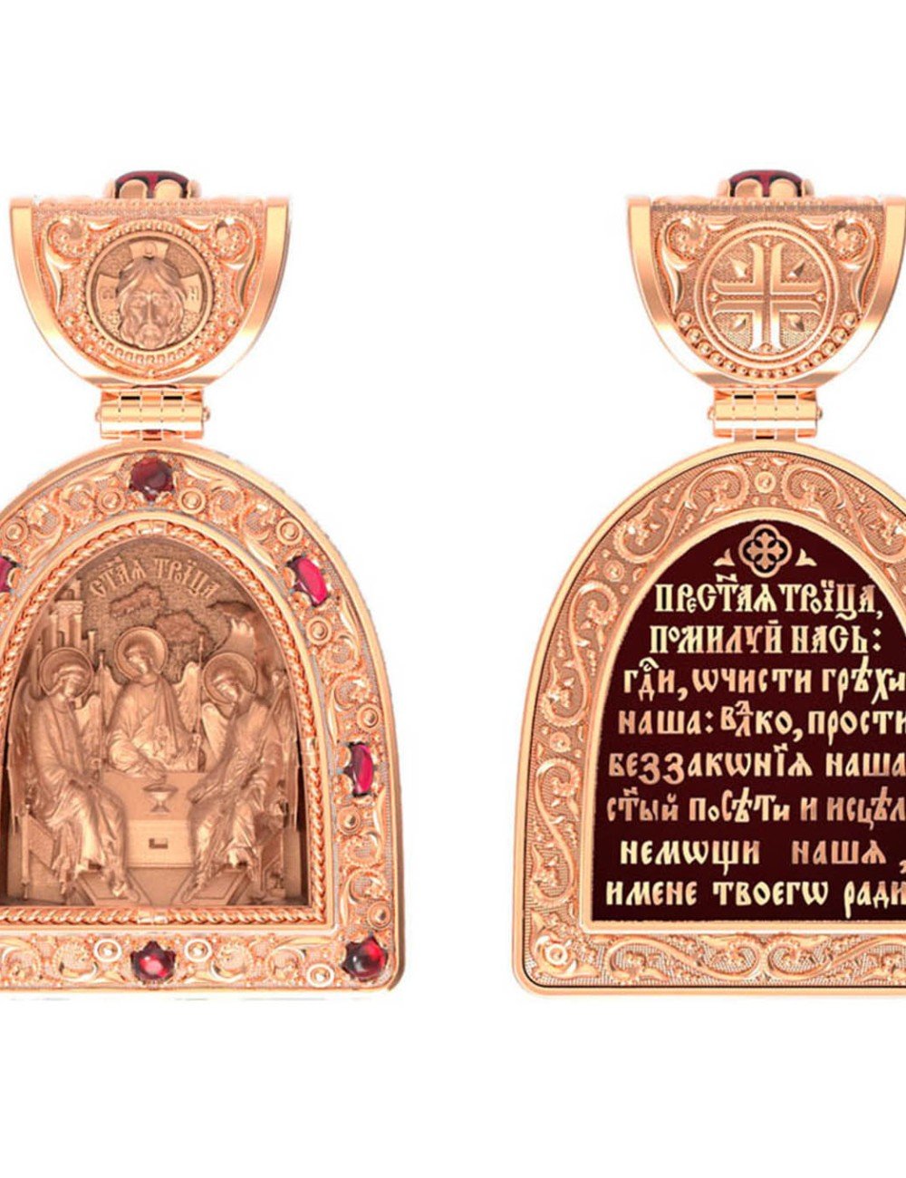 Образок из золота c эмалью и рубином