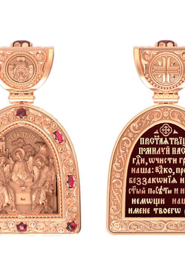 Образок из золота c эмалью и рубином