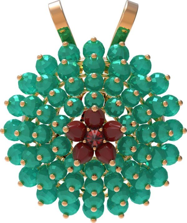 Подвеска из золота c гранатом, хризопразом и кораллом