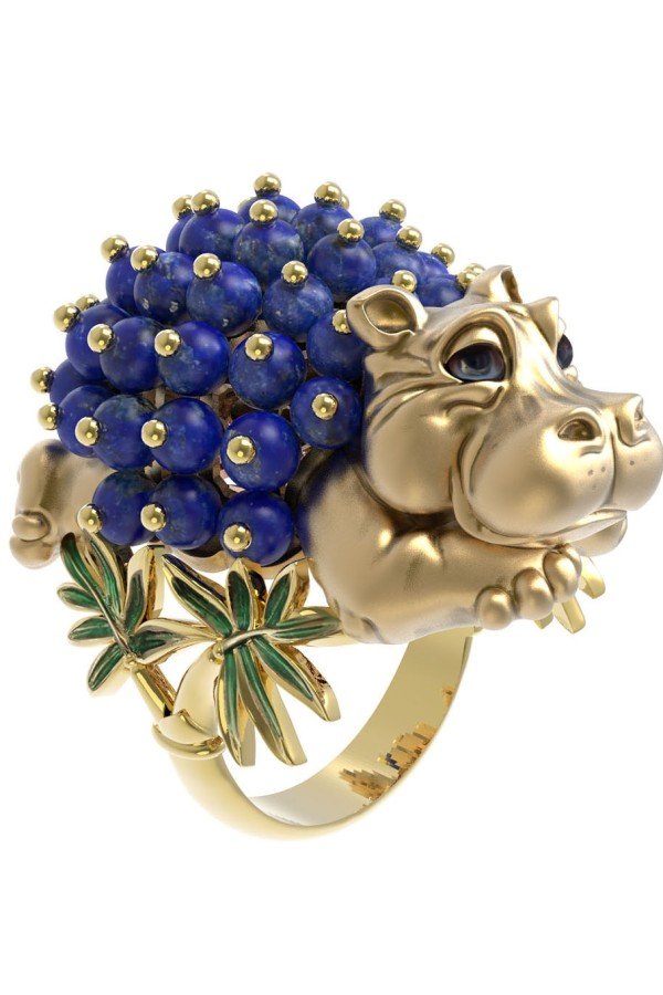 Кольцо из лимонного золота c эмалью и лазуритом