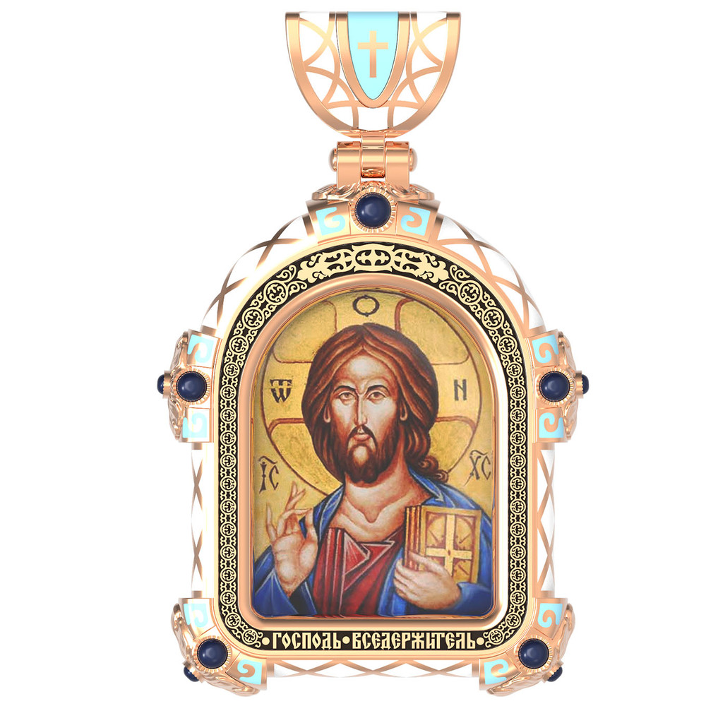 Нательная икона из красного золота 585 пробы c эмалью, иконописью и темперой