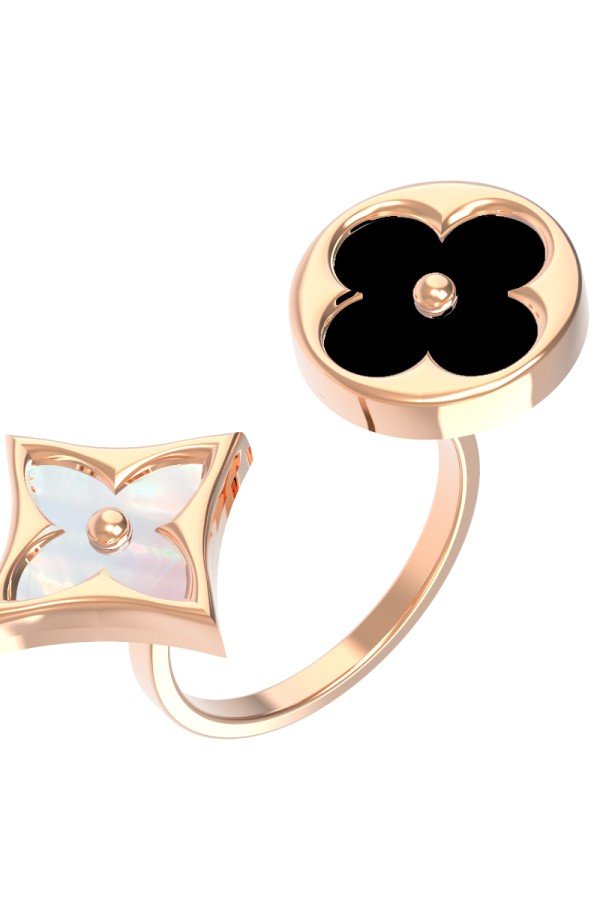 Кольцо из золота c ониксом и перламутром