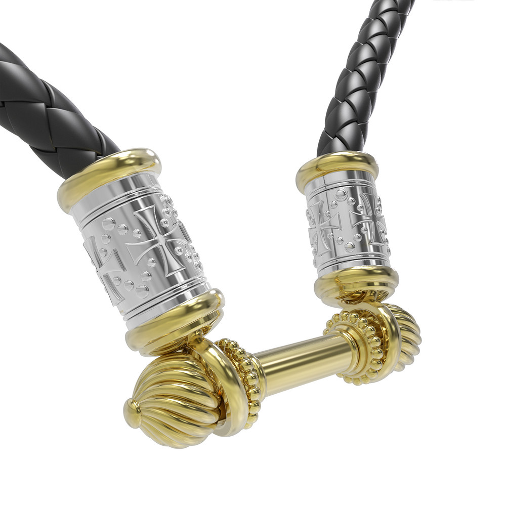 Цепь-шнурок кожа из лимонного золота 585 пробы c кожаным шнурком