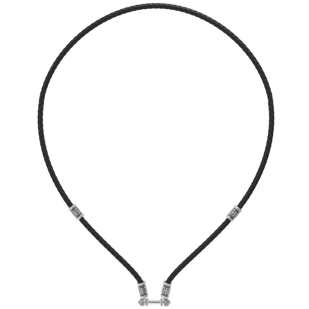 Цепь-шнурок кожа из белого золота 585 пробы c кожаным шнурком