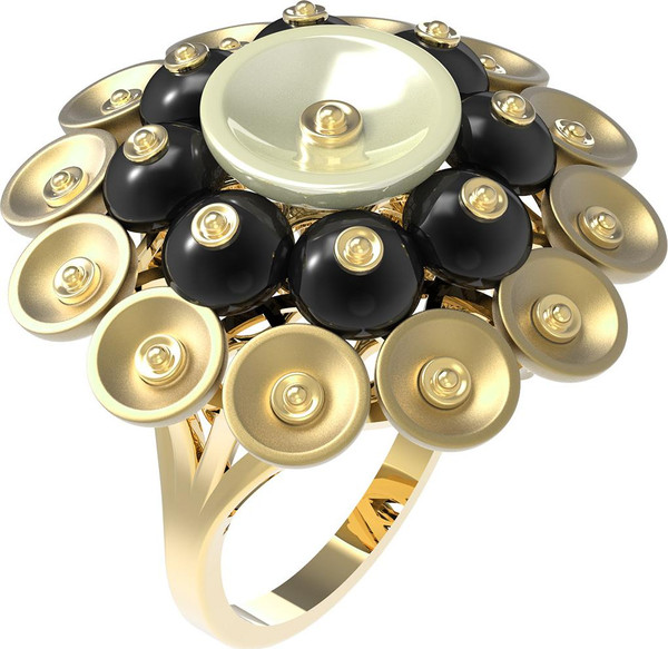 Кольцо из лимонного золота 585 пробы c ониксом и перламутром