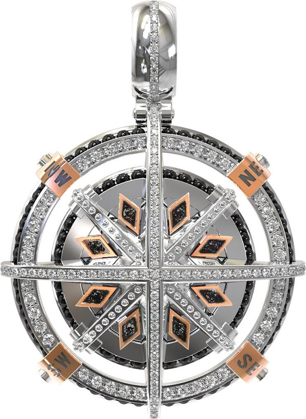 Подвеска из белого золота 585 пробы c эмалью, бриллиантами и ониксом