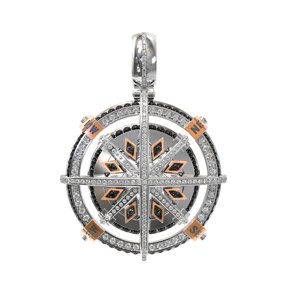 Подвеска из белого золота 585 пробы c эмалью, бриллиантами и ониксом