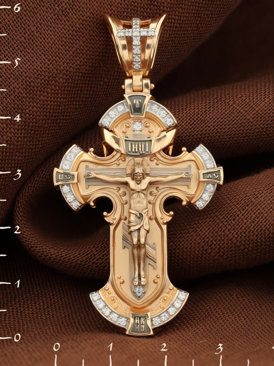 Крест из красного золота 585 пробы c фианитом