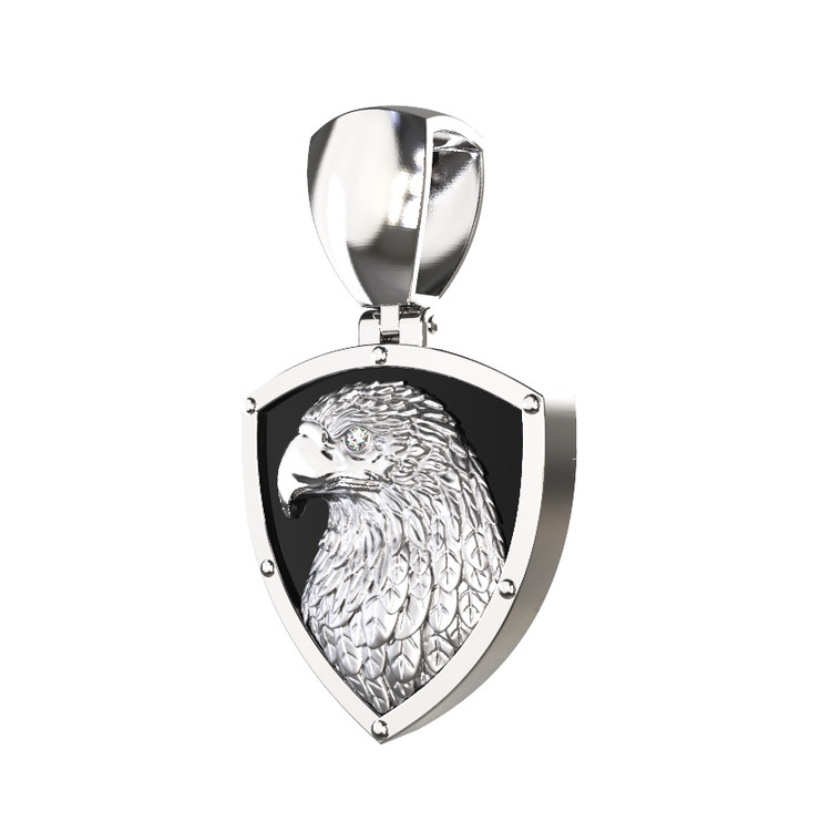 Подвеска из белого золота 585 пробы c бриллиантами и ониксом