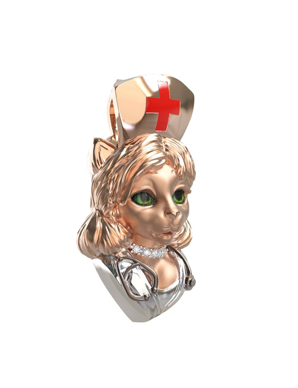 Подвеска из золота c эмалью, бриллиантами и рубином