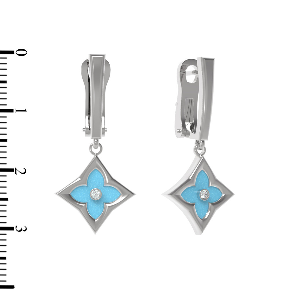 Серьги из белого золота 585 пробы c бриллиантами и бирюзой