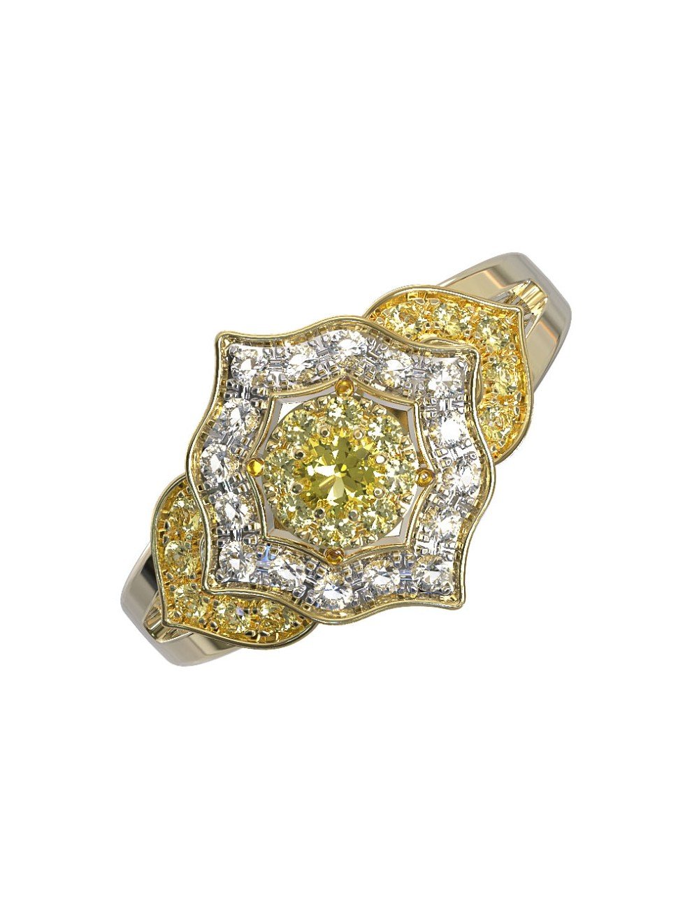 Кольцо из лимонного золота c бриллиантами и сапфиром