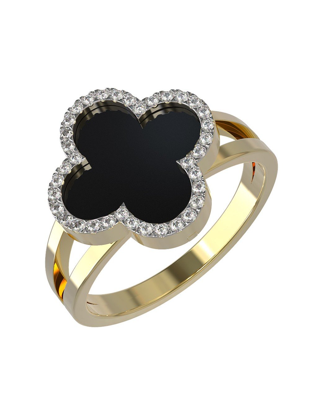 Кольцо из лимонного золота c бриллиантами и ониксом