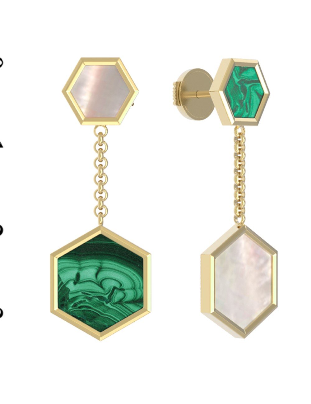 Серьги из лимонного золота c малахитом и перламутром