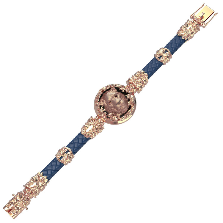 Браслет из красного золота 585 пробы c кожаным шнурком и ониксом