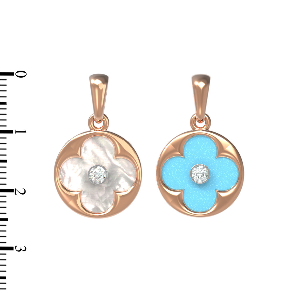 Подвеска из красного золота 585 пробы c бриллиантами, бирюзой и перламутром