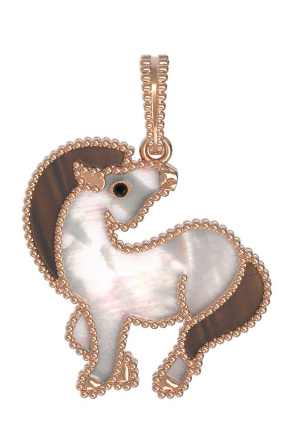 Подвеска из золота c эмалью, тигровым глазом и перламутром