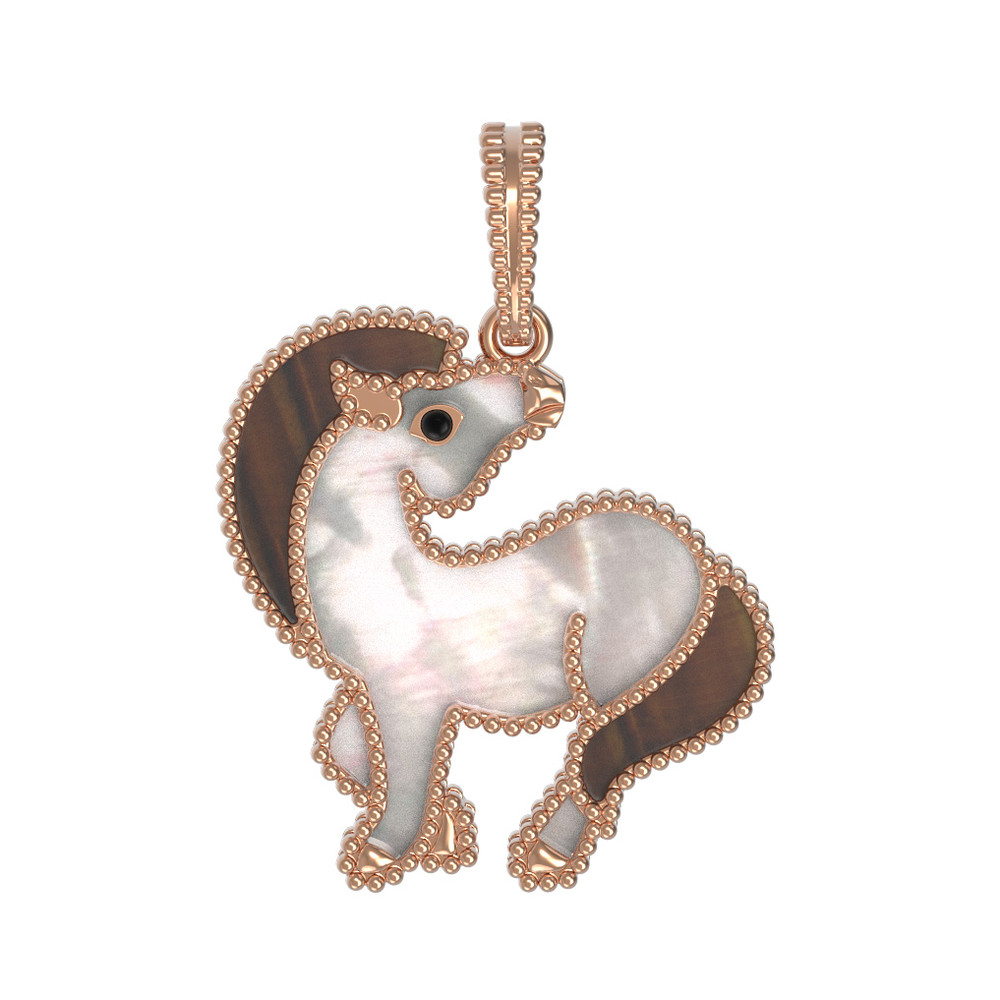 Подвеска из красного золота 585 пробы c эмалью, тигровым глазом и перламутром