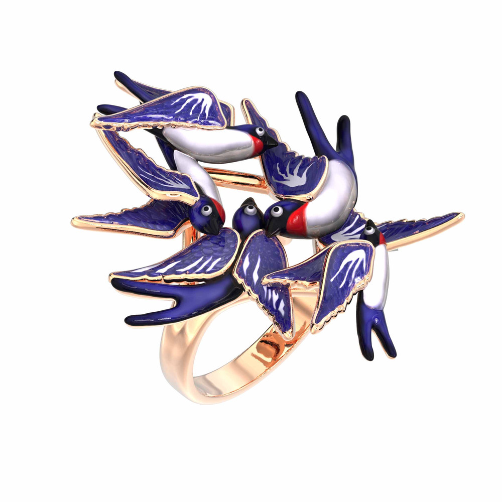 Кольцо из красного золота 585 пробы c эмалью