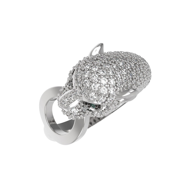 Кольцо из белого золота 585 пробы c бриллиантами и изумрудом