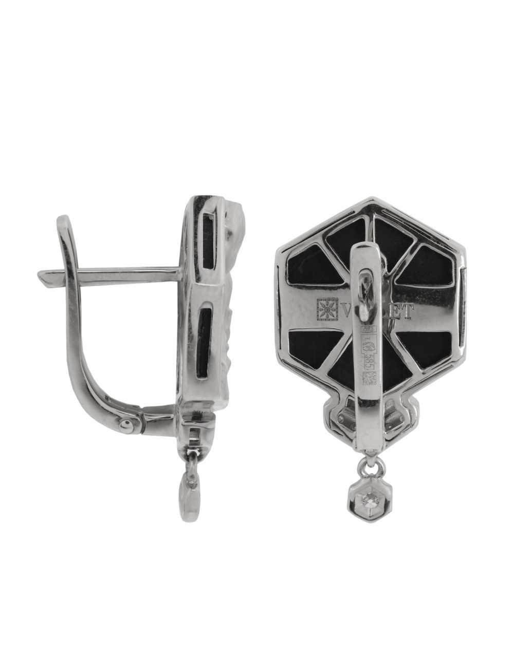 Серьги из белого золота c бриллиантами и ониксом