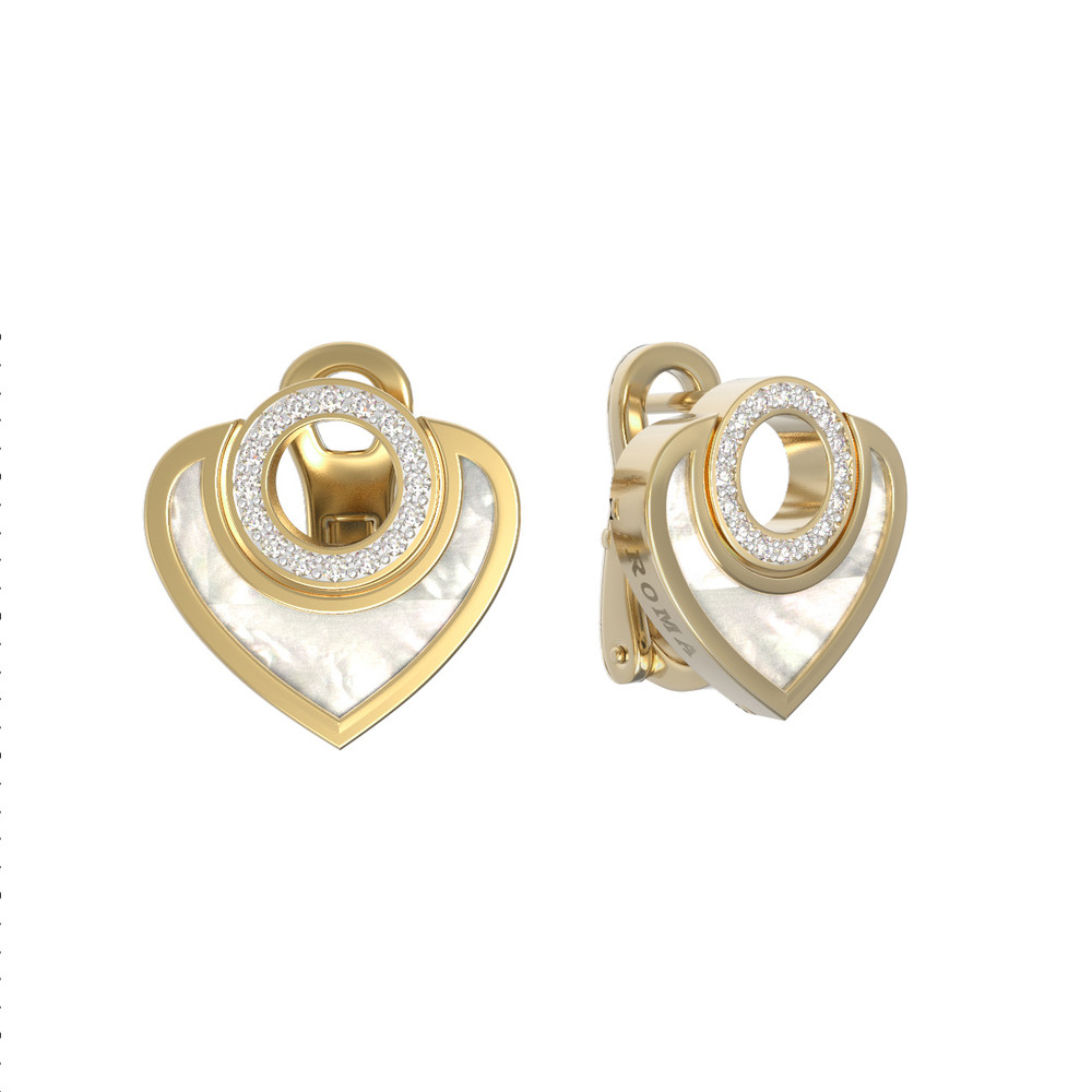 Серьги из лимонного золота 585 пробы c бриллиантами и перламутром