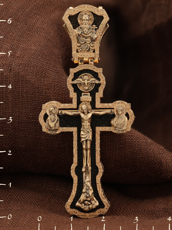 Крест из красного золота 585 пробы c эбеновым деревом