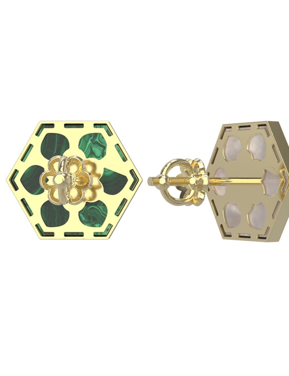 Серьги из лимонного золота c малахитом и перламутром