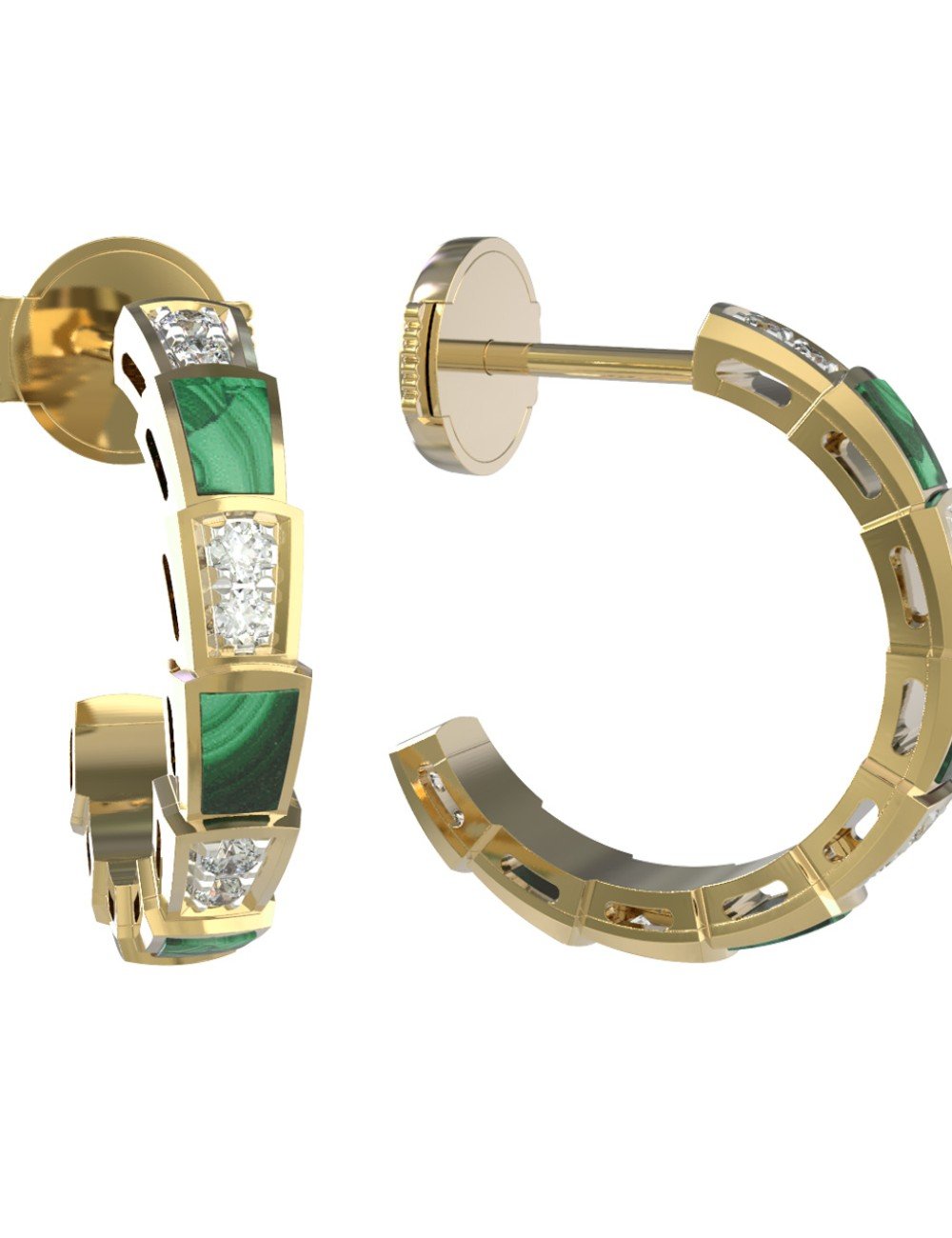 Серьги из лимонного золота c бриллиантами и малахитом