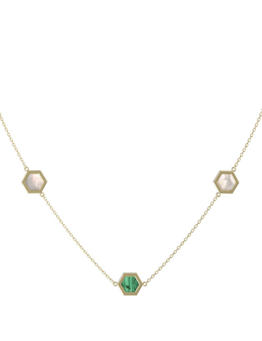 Колье из лимонного золота c малахитом и перламутром