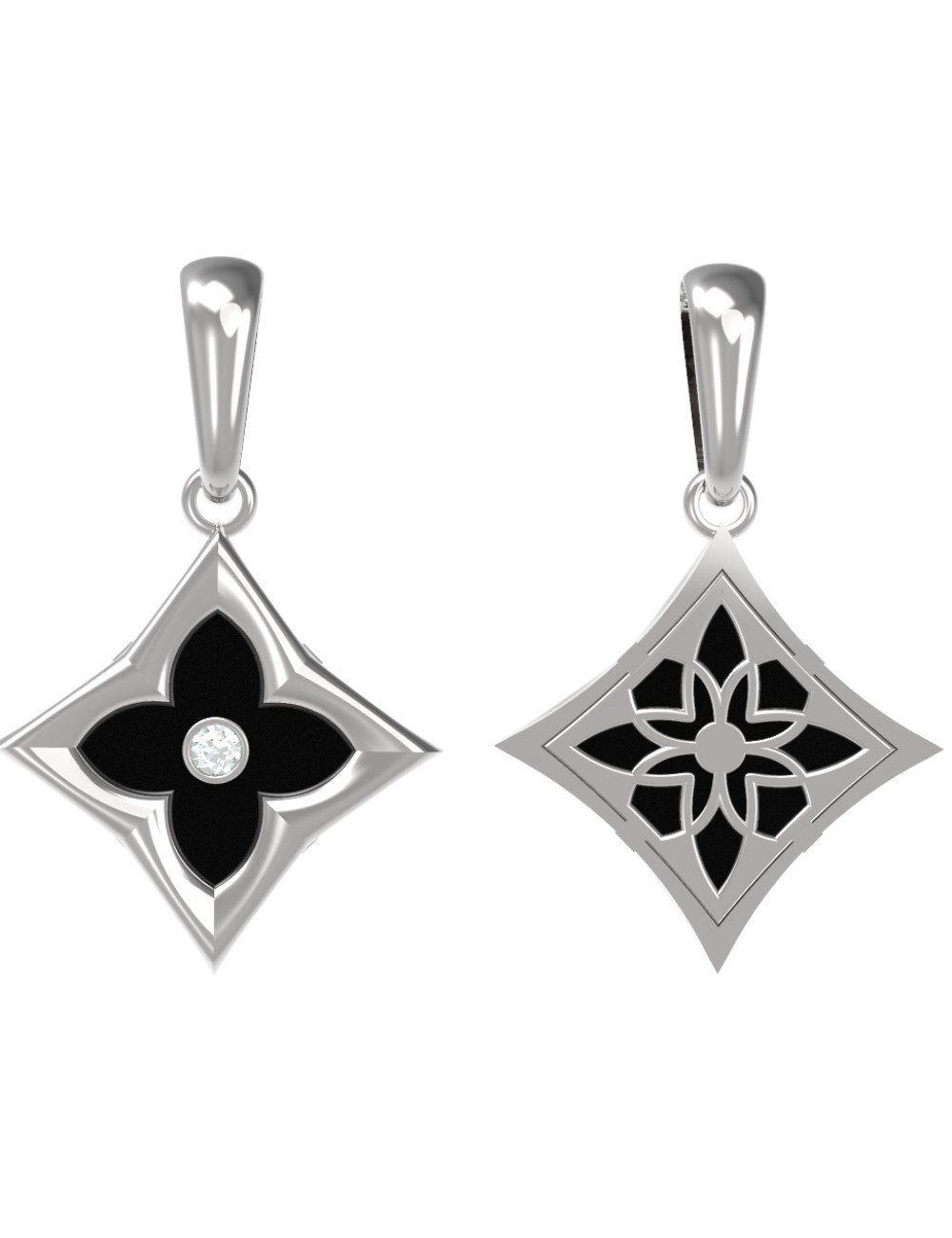 Подвеска из белого золота c бриллиантами и ониксом