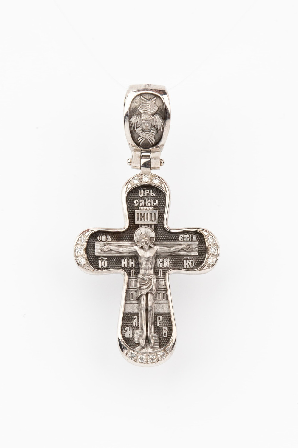 Крест из белого золота 585 пробы c бриллиантами