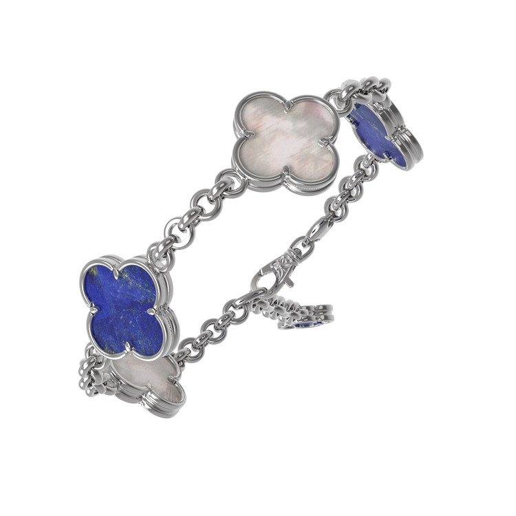 Браслет из белого золота 585 пробы c лазуритом и перламутром