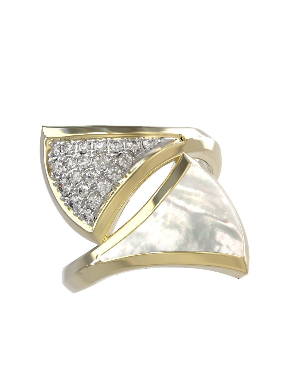 Кольцо из лимонного золота c бриллиантами и перламутром