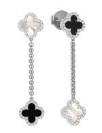 Серьги из белого золота c бриллиантами, ониксом и перламутром