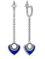 Серьги из белого золота c фианитом и лазуритом