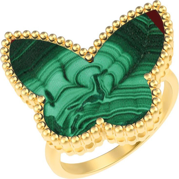 Кольцо из лимонного золота 585 пробы c малахитом