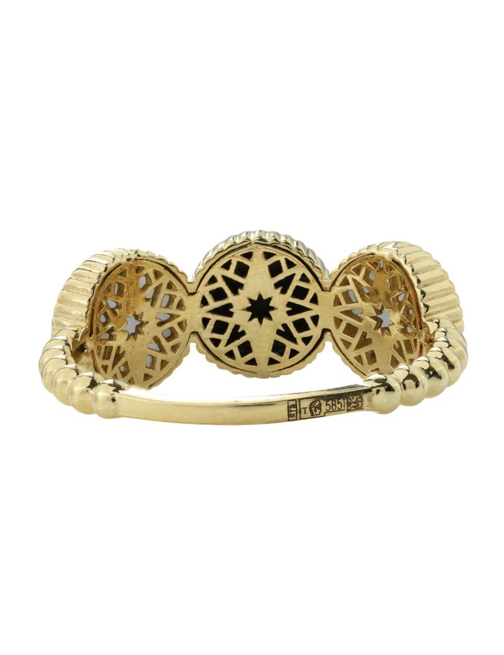 Кольцо из лимонного золота c бриллиантами, ониксом и перламутром