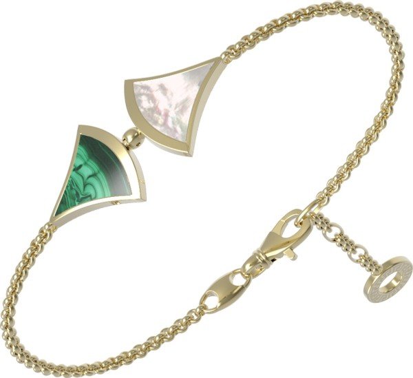 Браслет из лимонного золота c малахитом и перламутром