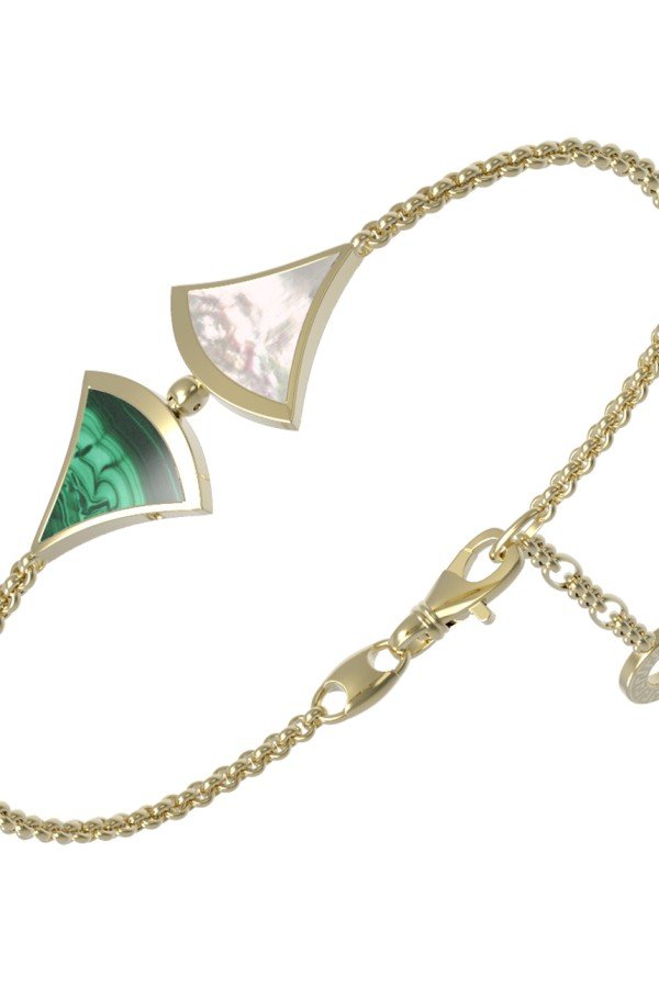 Браслет из лимонного золота c малахитом и перламутром