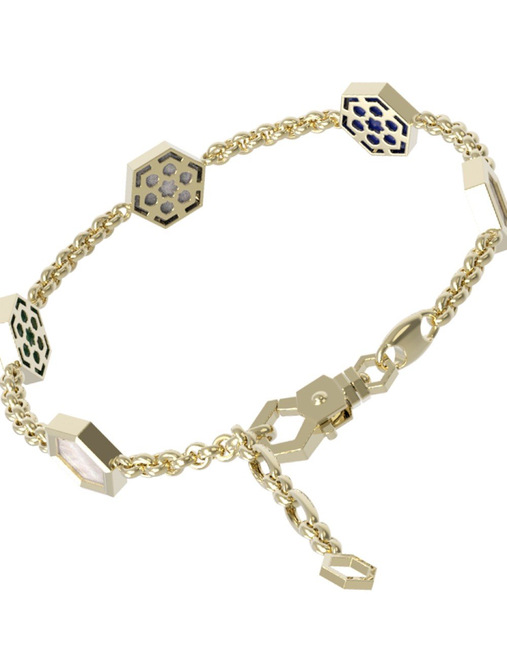 Браслет из лимонного золота c лазуритом, малахитом и перламутром